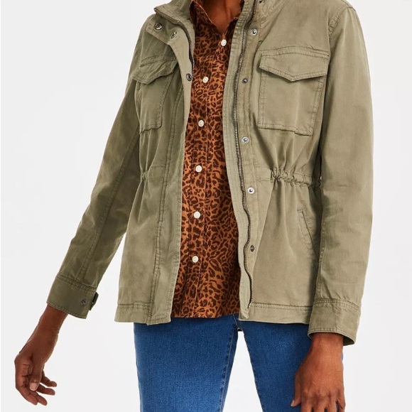 Style & Co. Olive Green Anorak Jacket, Draw String Waist, 4 Pockets, Size Large - Picture 1 of 16